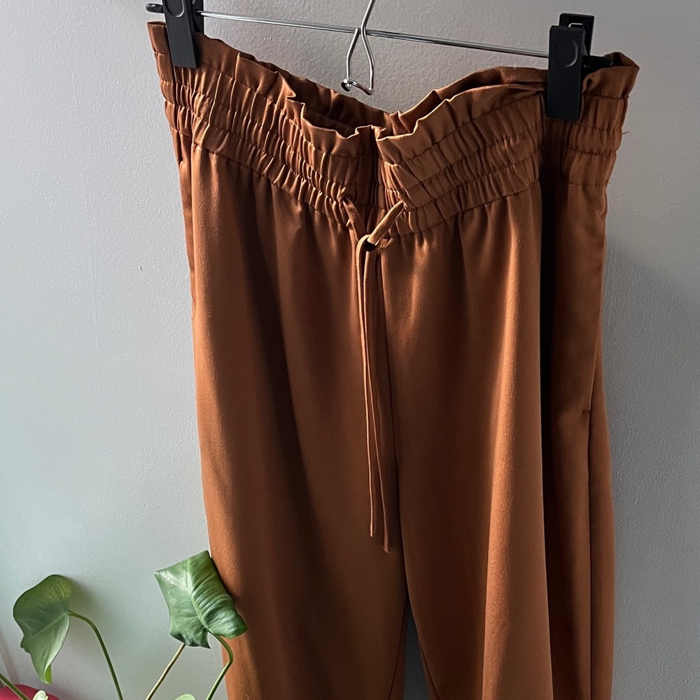 Orange High-Waisted Satin Pants